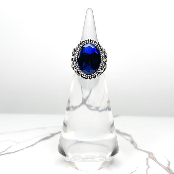 ✦ Men’s Chunky Tribal Blue Rhinestone Stainless Steel Statement Claw Ring - Picture 2 of 5